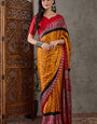 Eclat Yellow Ajrakh Printed Semi Modal Silk Saree With Majestic Blouse Piece