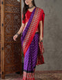 Enamoring Purple Ajrakh Printed Semi Modal Silk Saree With Dissemble Blouse Piece