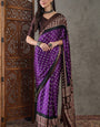 Redolent Royal Purple Ajrakh Printed Semi Modal Silk Saree With Demesne Blouse Piece