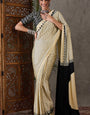 Sumptuous Beige Ajrakh Printed Semi Modal Silk Saree With Sempiternal Blouse Piece
