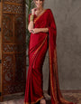 Incomparable Red Ajrakh Printed Semi Modal Silk Saree With Beauteous Blouse Piece