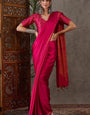 Whimsical Dark Pink Ajrakh Printed Semi Modal Silk Saree With Prominent Blouse Piece