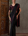 Super classy Black Ajrakh Printed Semi Modal Silk Saree With Prodigal Blouse Piece