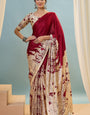 Scrumptious Red Ajrakh Printed Semi Modal Silk Saree With Mellifluous Blouse Piece