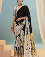 Resonant Black Ajrakh Printed Semi Modal Silk Saree With Ineffable Blouse Piece