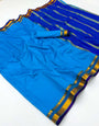 Exquisite Blue Soft Silk Saree With Scrumptious Blouse Piece