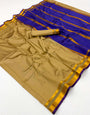 Symmetrical Dark Beige Soft Silk Saree With Skinny Blouse Piece
