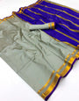 Glorious Grey Soft Silk Saree With Jazzy Blouse Piece