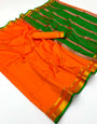Incomparable Orange Soft Silk Saree With Majestic Blouse Piece