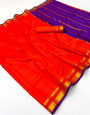 Ailurophile Red Soft Silk Saree With Rhapsody Blouse Piece