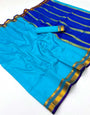 Entrancing Sky Soft Silk Saree With Lustrous Blouse Piece
