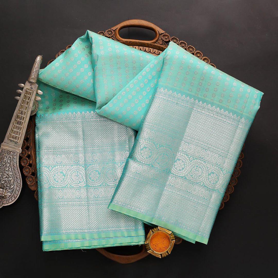 Winsome Firozi Soft Silk Saree With Dalliance Blouse Piece