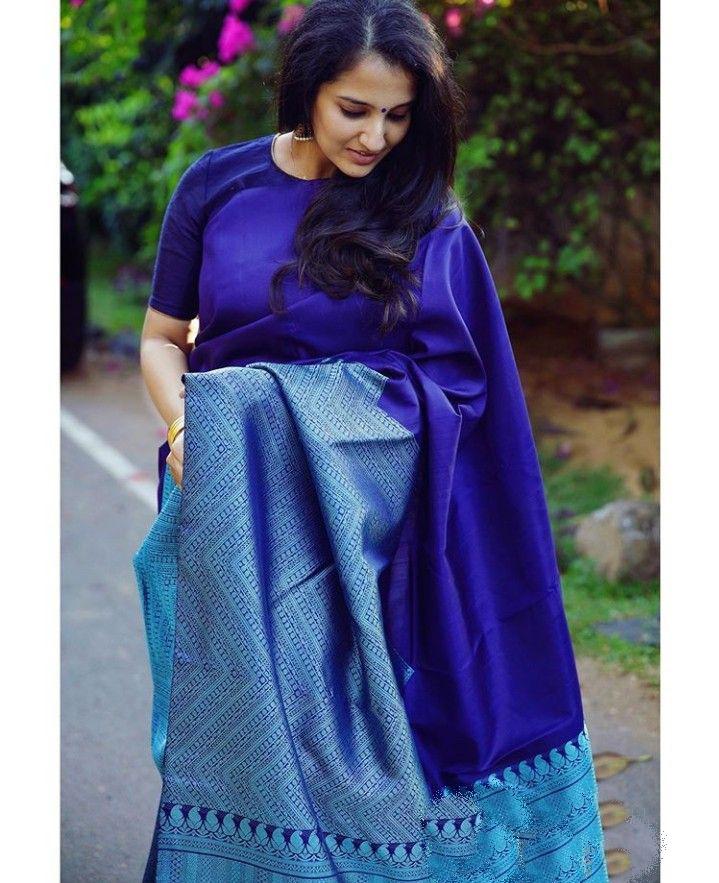 Embellished Blue Soft Silk Saree With Dalliance Blouse Piece