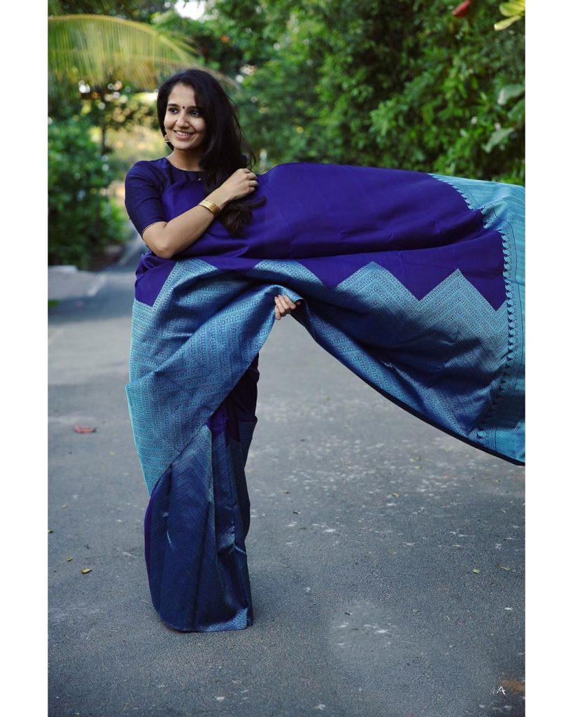Embellished Blue Soft Silk Saree With Dalliance Blouse Piece