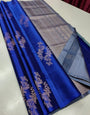 Zephyr Blue Soft Silk Saree With Engaging Blouse Piece