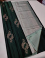 Vibrant Dark Green Soft Silk Saree With Flameboyant Blouse Piece