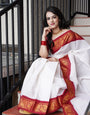 Bucolic Off White Soft Banarasi Silk Saree With Majesty Blouse Piece