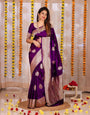 Tantalizing Purple Soft Banarasi Silk Saree With Luxuriant Blouse Piece