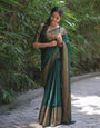 Excellent Dark Green Soft Silk Saree With Dazzling Blouse Piece