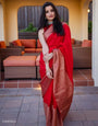 Beleaguer Red Soft Silk Saree With Unequalled Blouse Piece