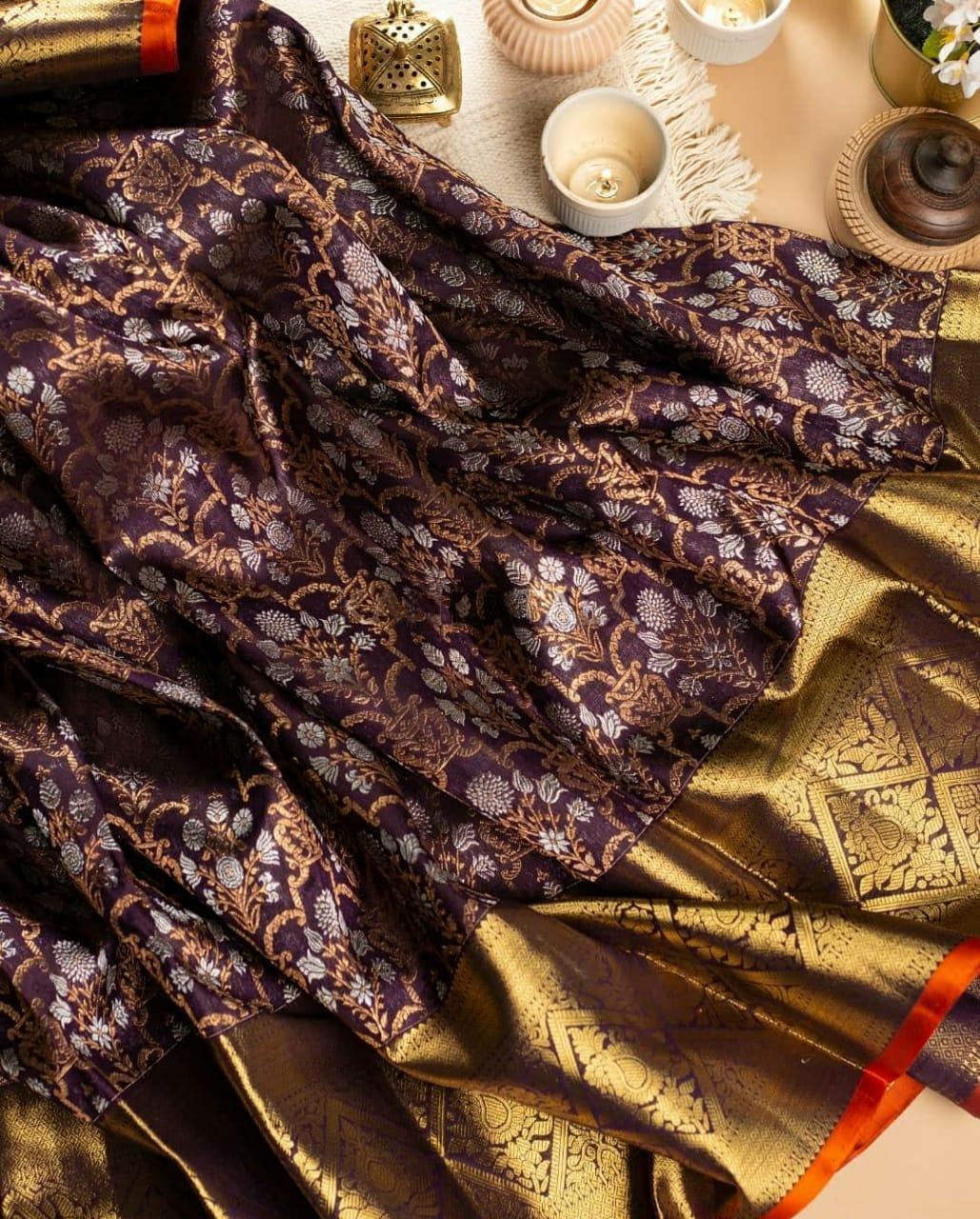 Beguiling Wine Soft Banarasi Silk Saree With Luxuriant Blouse Piece