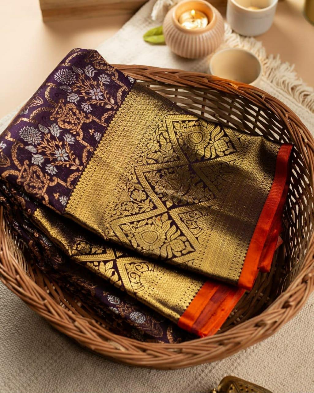 Beguiling Wine Soft Banarasi Silk Saree With Luxuriant Blouse Piece