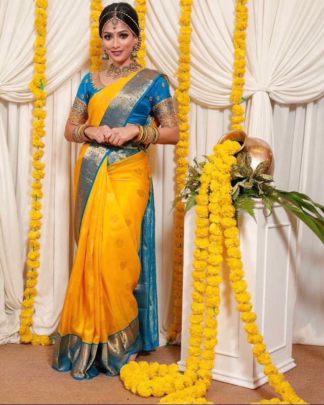 Girlish Yellow Soft Banarasi Silk Saree With Angelic Blouse Piece