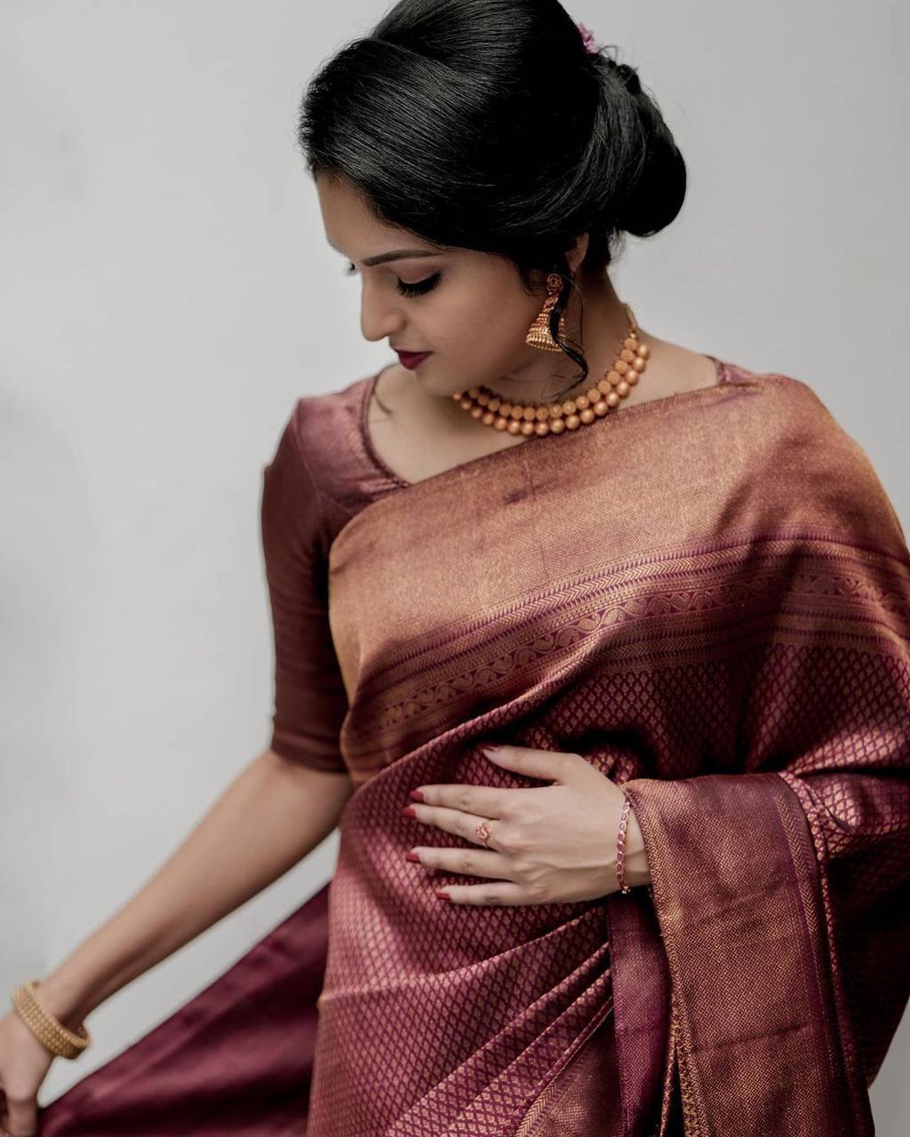 Staring Maroon Soft Silk Saree With Demure Blouse Piece