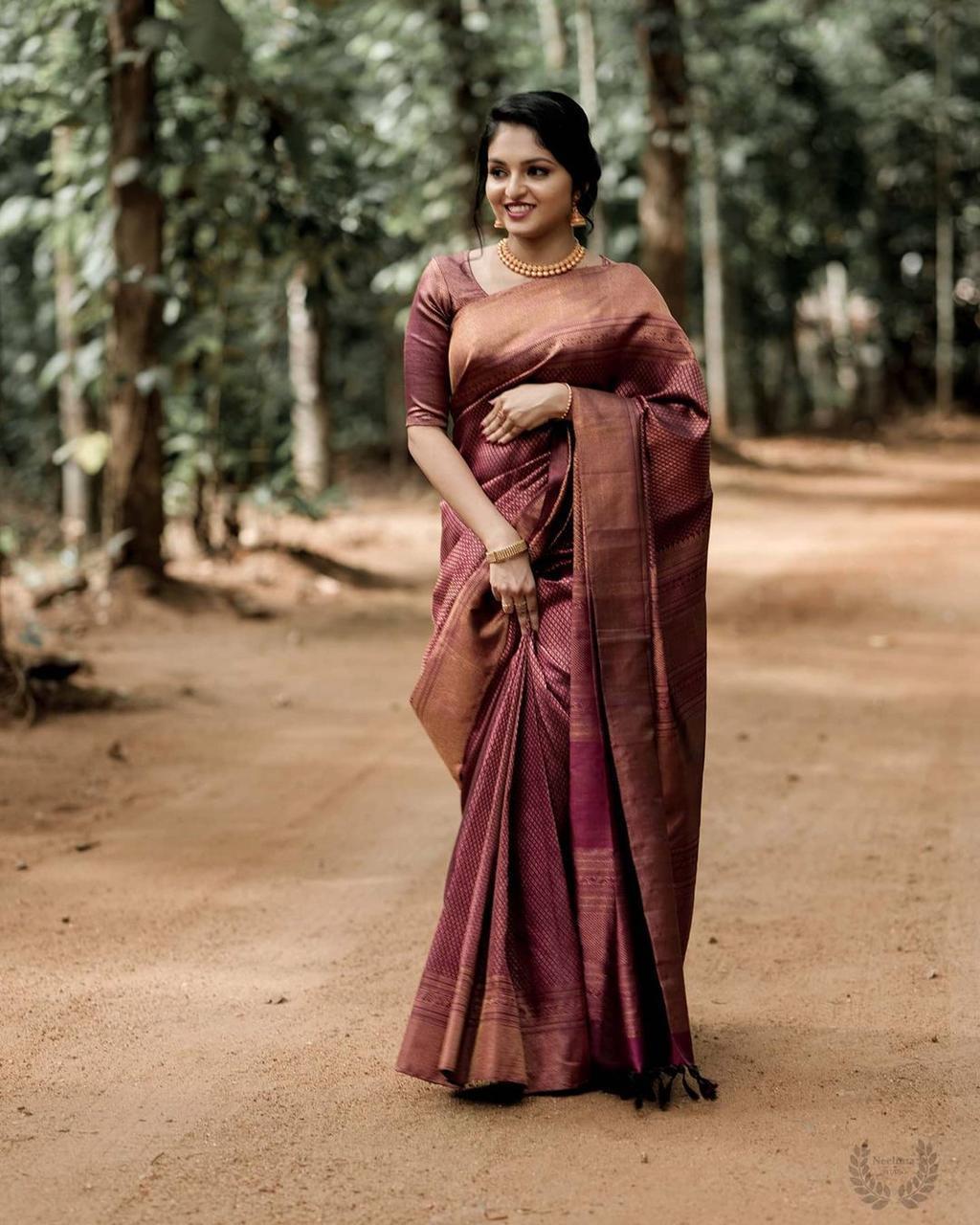 Staring Maroon Soft Silk Saree With Demure Blouse Piece