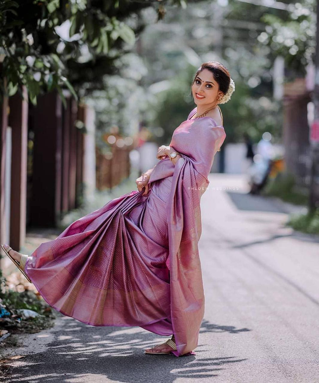 Charming Pink Soft Silk Saree With Petrichor Blouse Piece