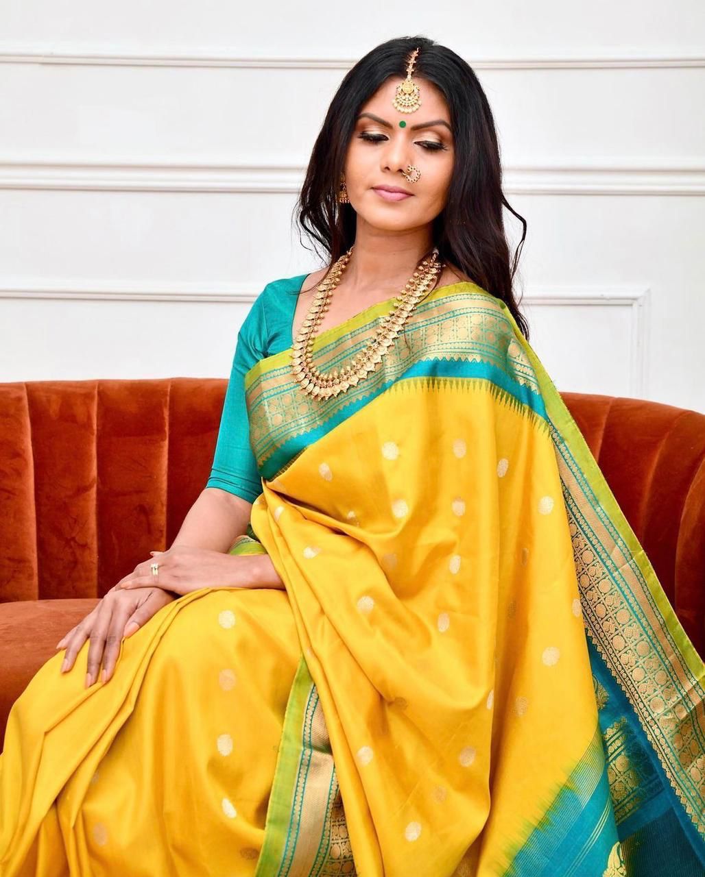 Ravishing Yellow Soft Banarasi Silk Saree With Charming Blouse Piece