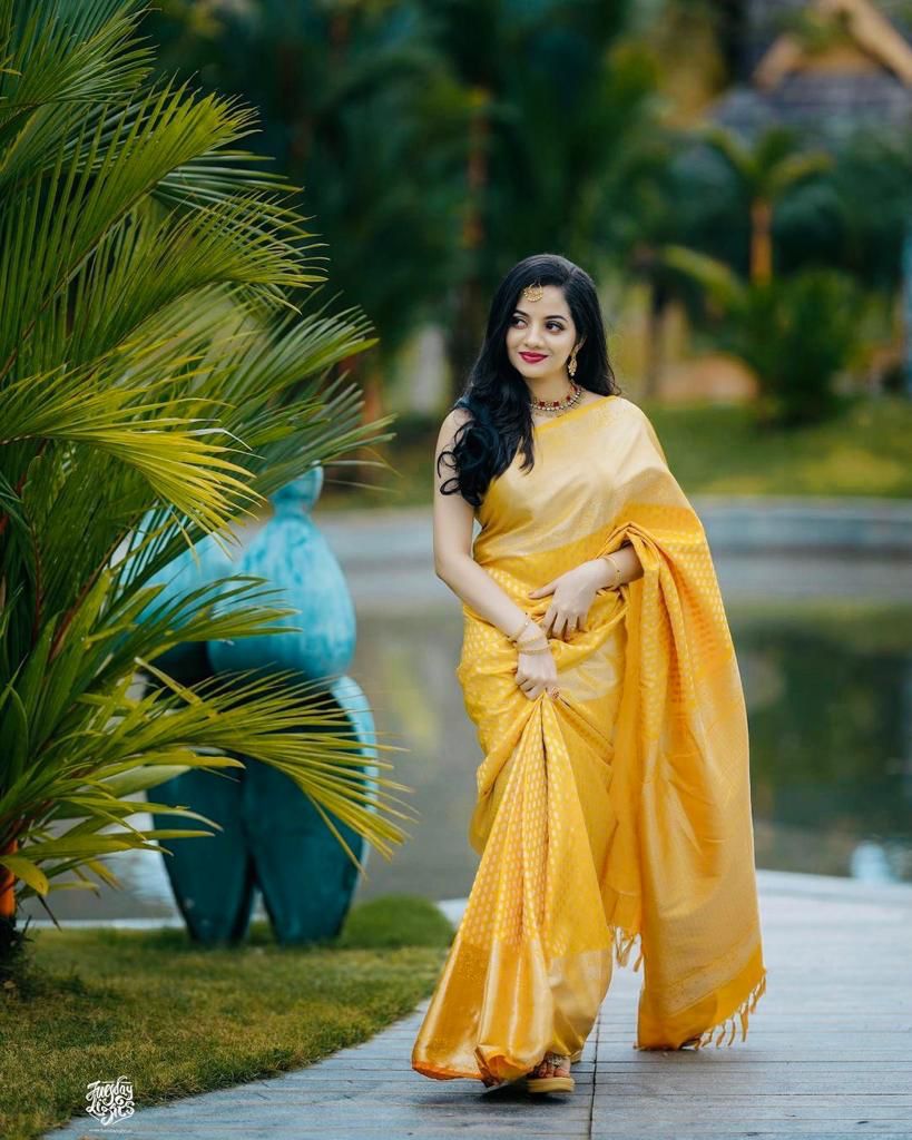 Radiant Yellow Soft Banarasi Silk Saree With Sensational Blouse Piece