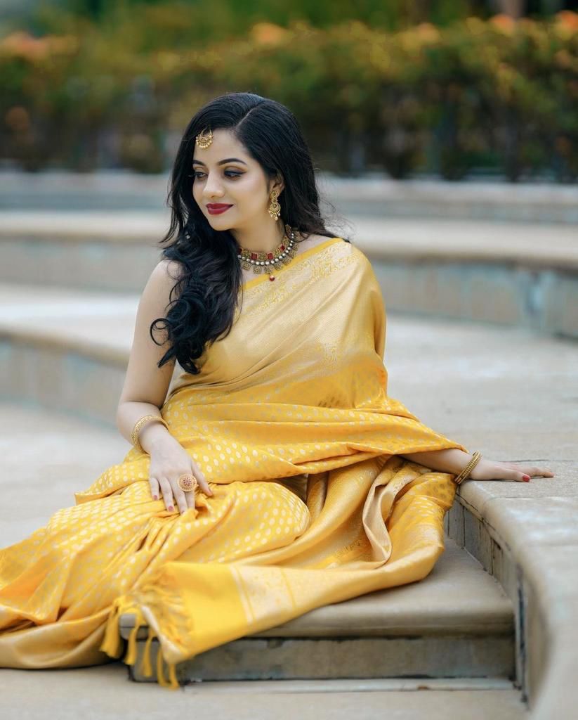 Radiant Yellow Soft Banarasi Silk Saree With Sensational Blouse Piece