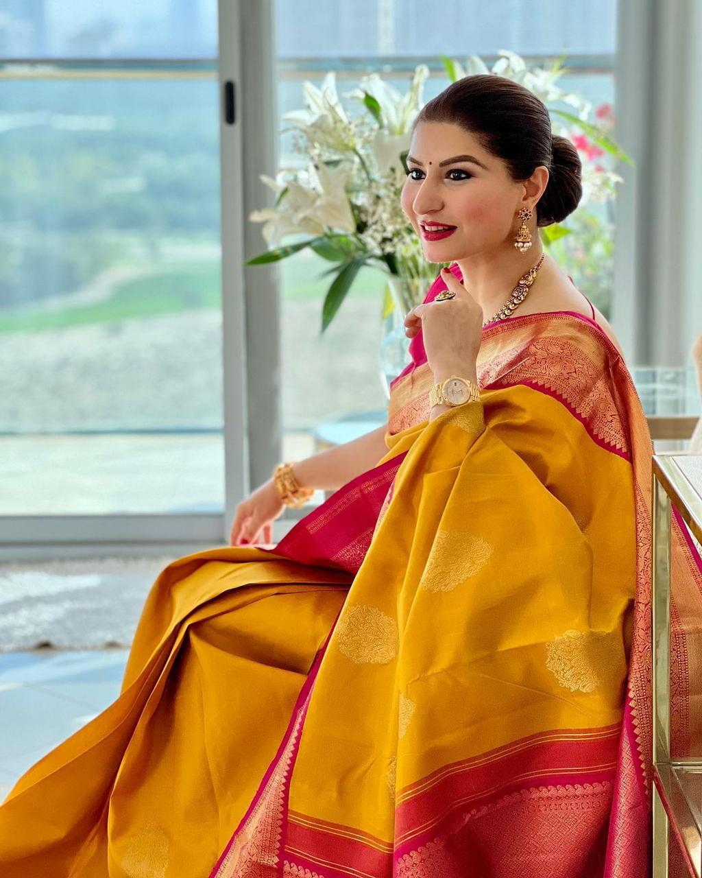 Prettiest Yellow Soft Banarasi Silk Saree With Blissful Blouse Piece