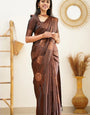 Alluring Brown Soft Silk Saree With Confounding Blouse Piece