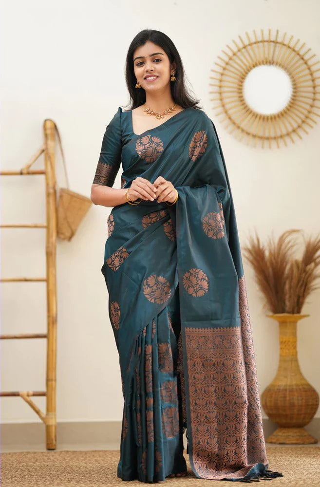 Allure Rama Soft Silk Saree With Dalliance Blouse Piece