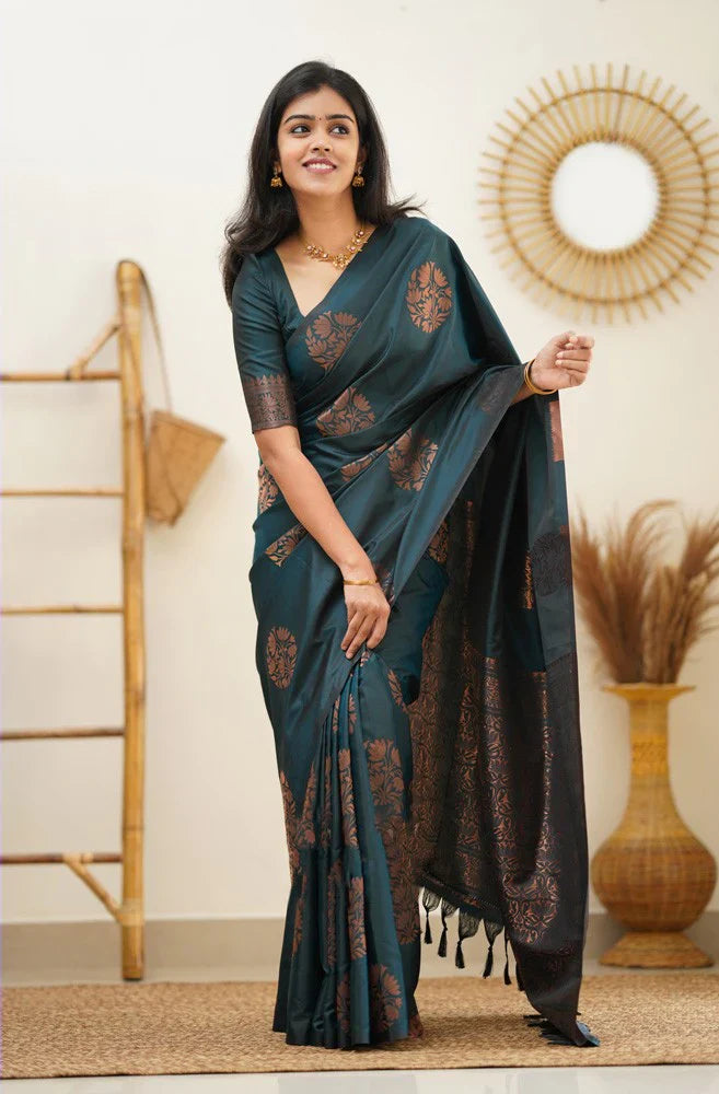 Allure Rama Soft Silk Saree With Dalliance Blouse Piece