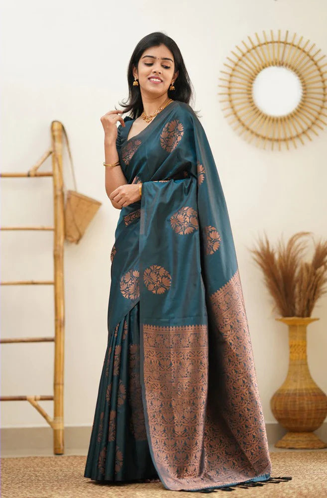 Allure Rama Soft Silk Saree With Dalliance Blouse Piece