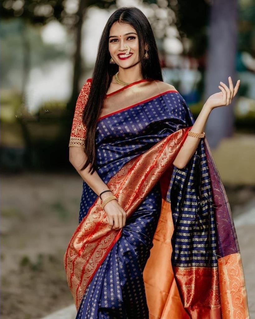 Lissome Royal Blue Soft Banarasi Silk Saree With Surpassing Blouse Piece