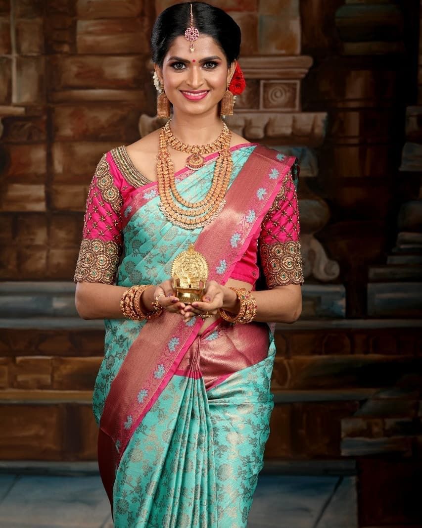 Demesne Sky Soft Silk Saree With Fancifull Blouse Piece