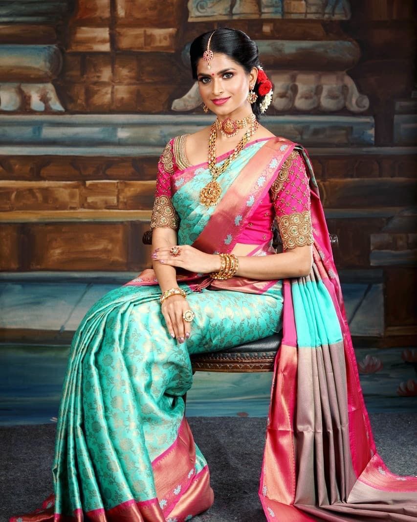 Demesne Sky Soft Silk Saree With Fancifull Blouse Piece
