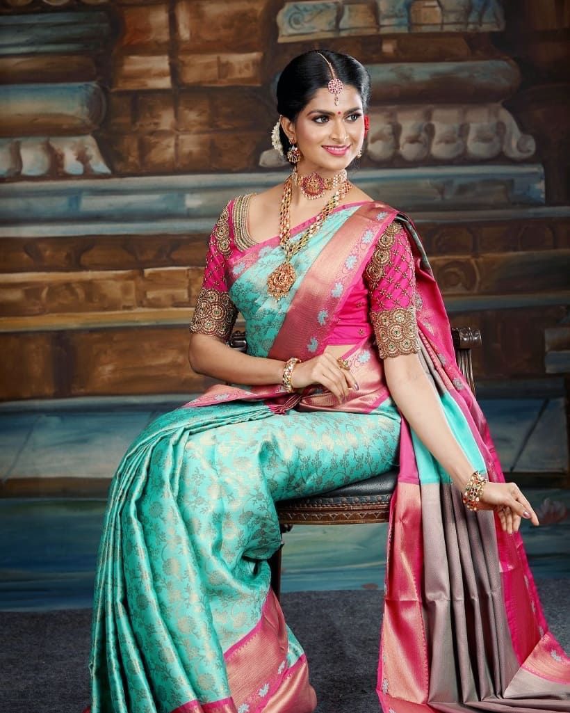 Demesne Sky Soft Silk Saree With Fancifull Blouse Piece