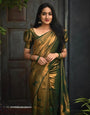 Conflate Dark Green Soft Silk Saree With Comely Blouse Piece