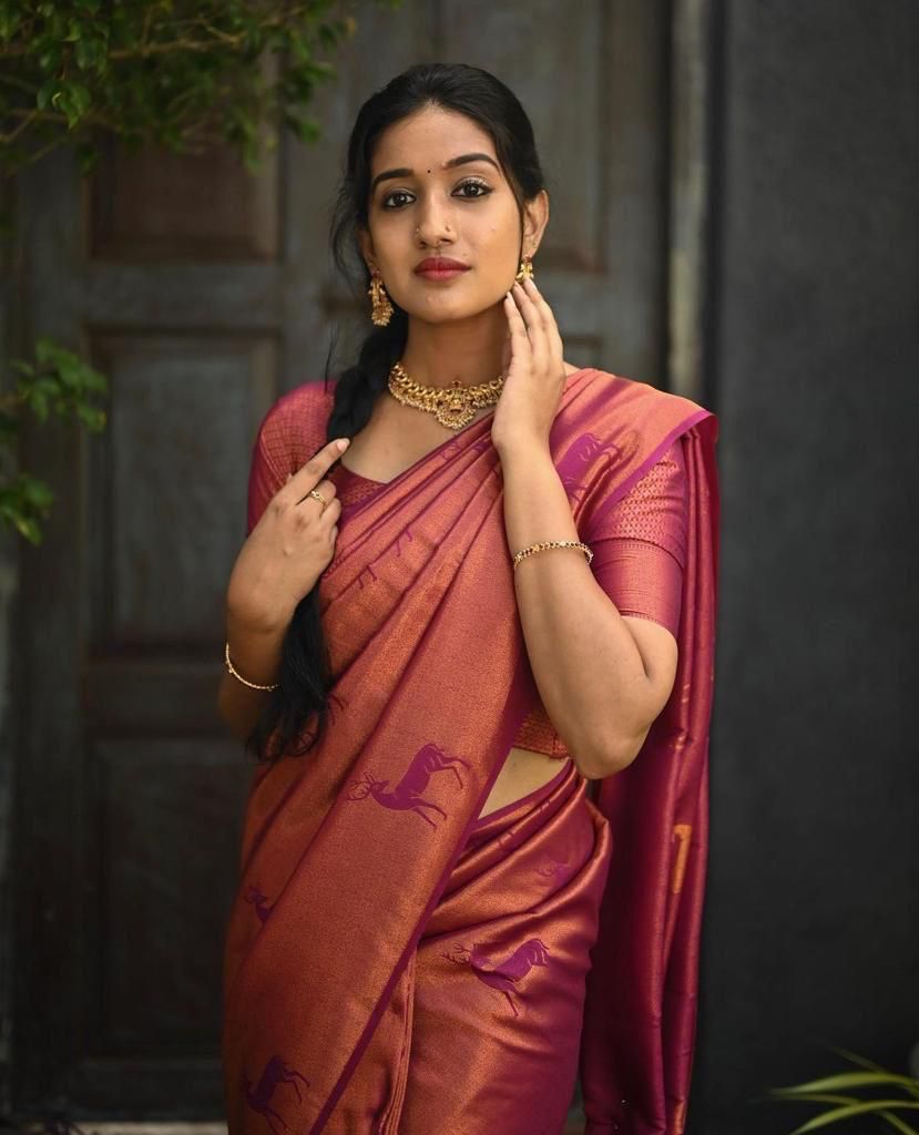 Chatoyant Dark Pink Soft Silk Saree With Ailurophile Blouse Piece