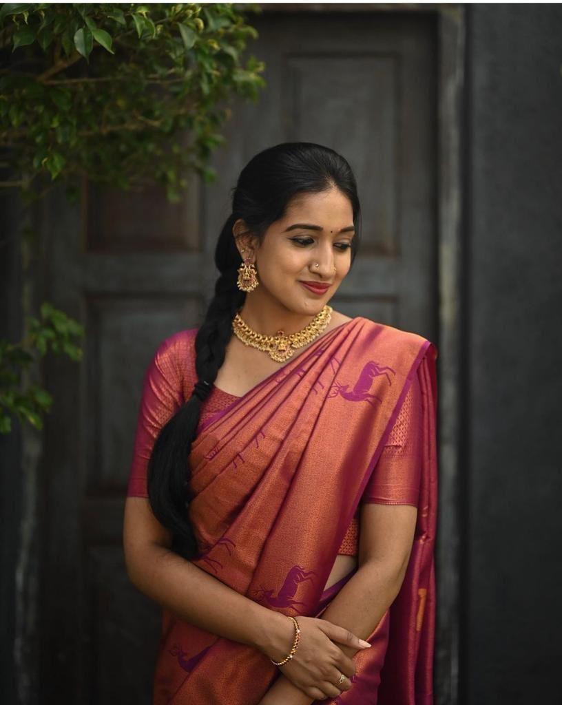 Chatoyant Dark Pink Soft Silk Saree With Ailurophile Blouse Piece