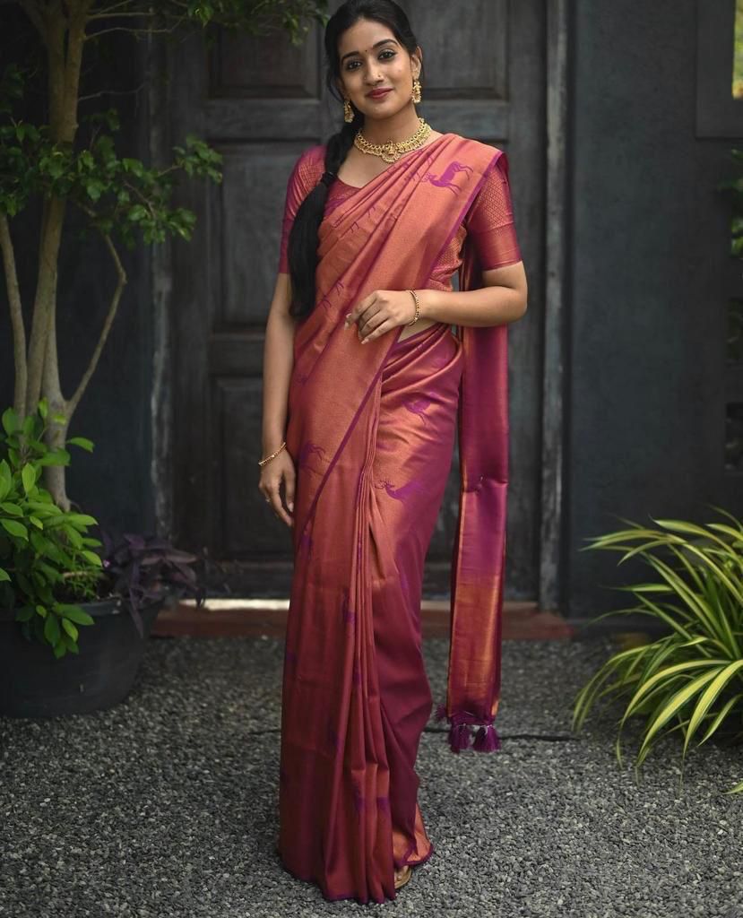 Chatoyant Dark Pink Soft Silk Saree With Ailurophile Blouse Piece