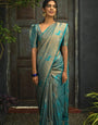 Breathtaking Sky Soft Silk Saree With Incredible Blouse Piece