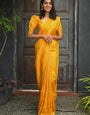 Ethnic Yellow Soft Silk Saree With Pleasurable Blouse Piece