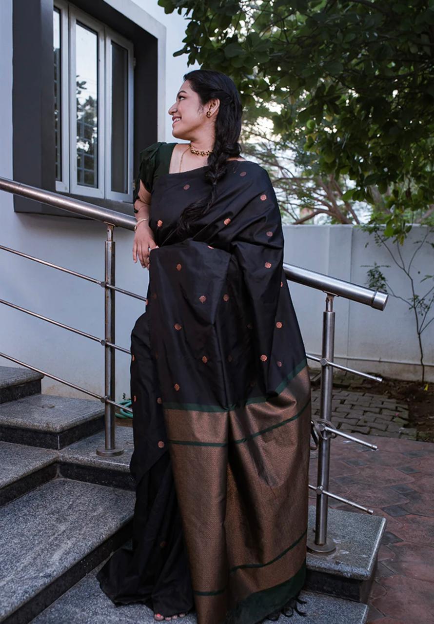 Brood Black Soft Silk Saree With Comely Blouse Piece