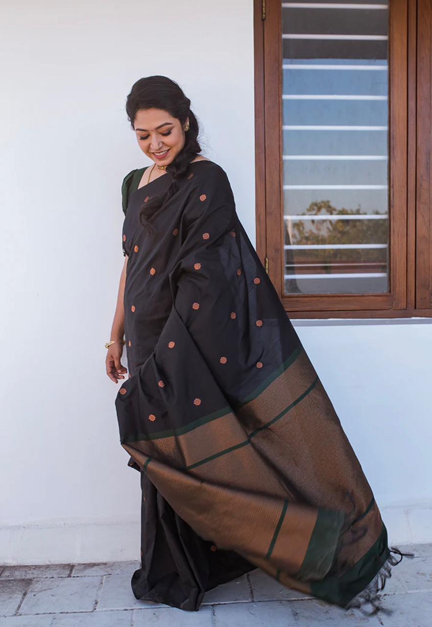 Brood Black Soft Silk Saree With Comely Blouse Piece